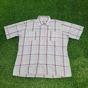 Vintage 80s Campus MOD Button Shirt Large 16.5 24x28 Plaid